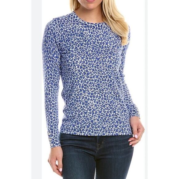 J. McLaughlin Lenny Stretchy Sweater Blue Celandine Floral Pullover Size XS EUC - Picture 1 of 8